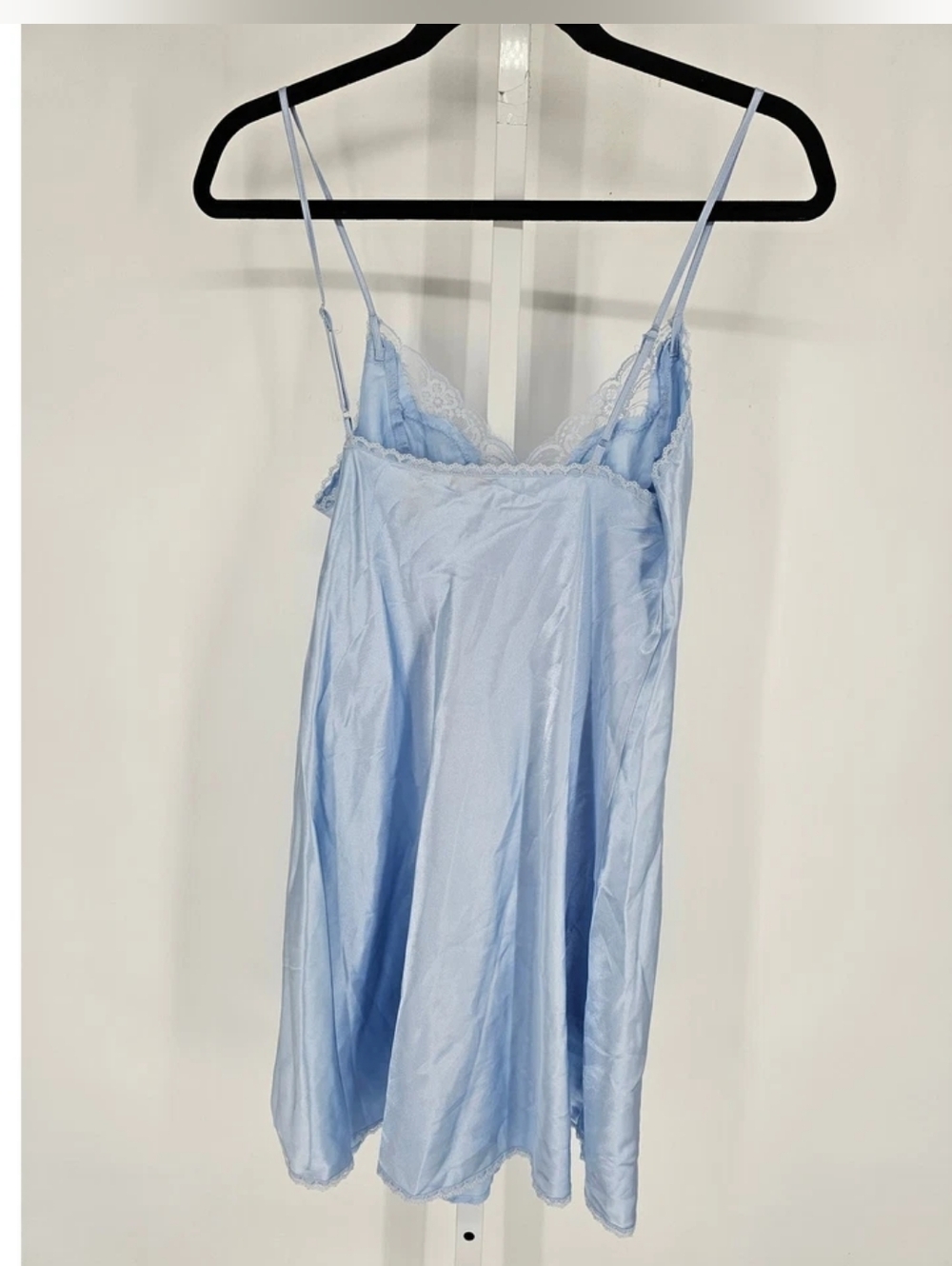 Light Blue Lace-Trim Satin Chemise